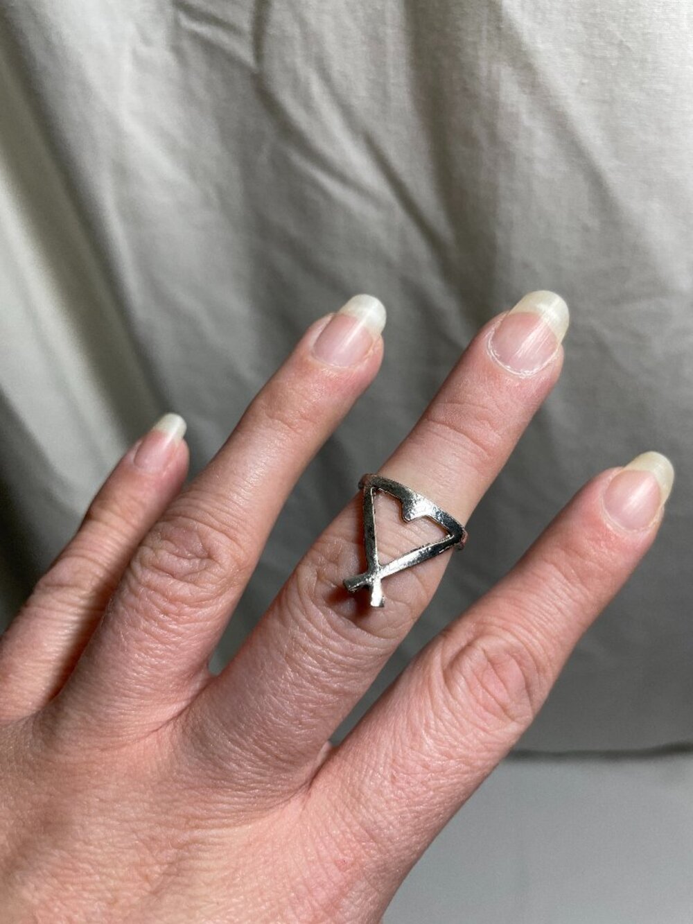 Silver Tone Teepee Tent Ring Adjustable Open Band Geometric Boho Jewelry